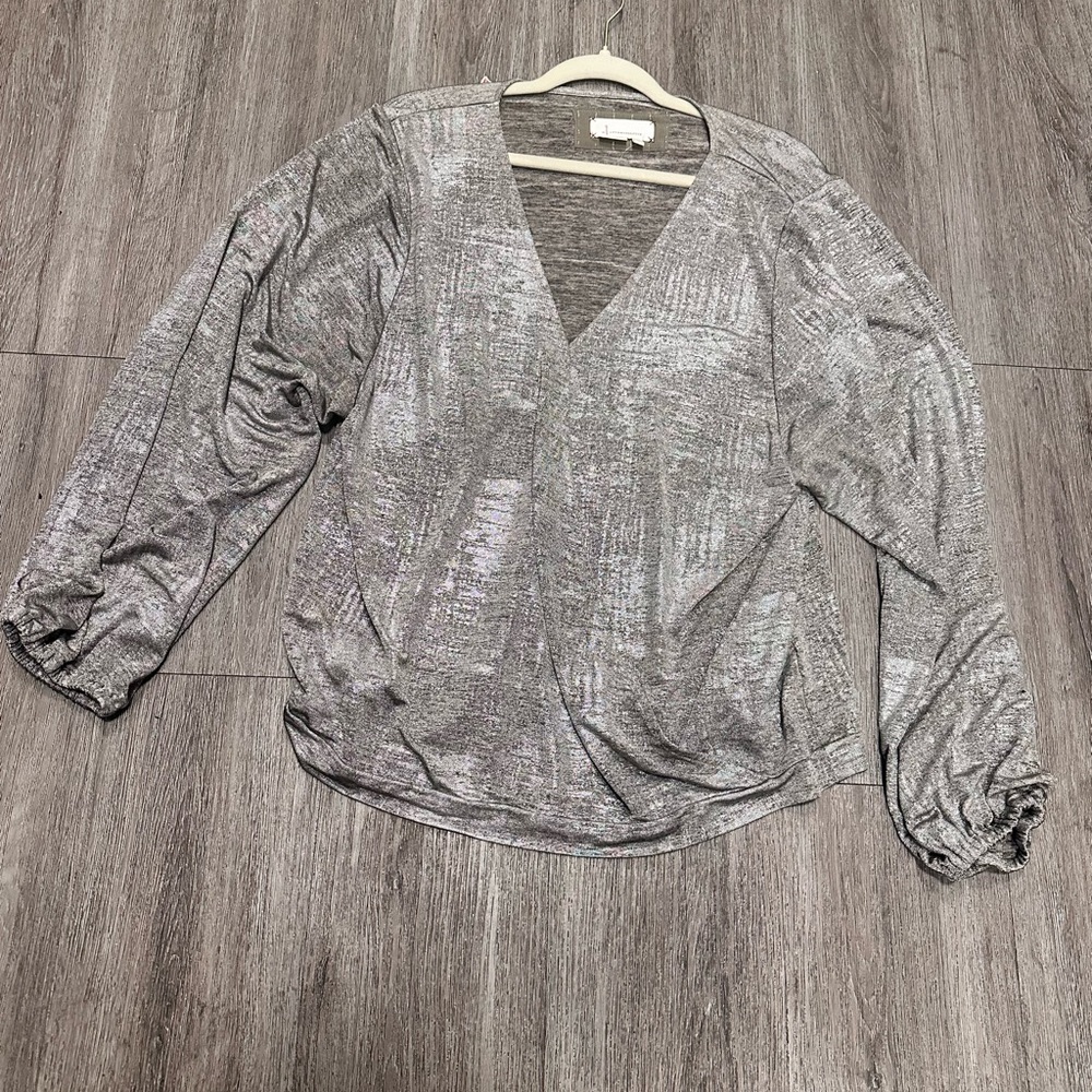 Gray V-Neck Women's Top